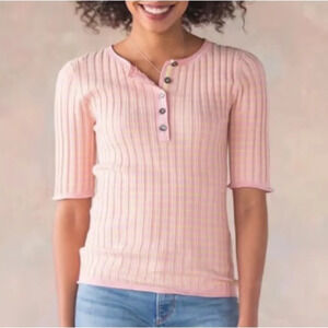 Sundance Legends Striped Organic Cotton Henley Top Pink & Yellow - NEW - Size PL